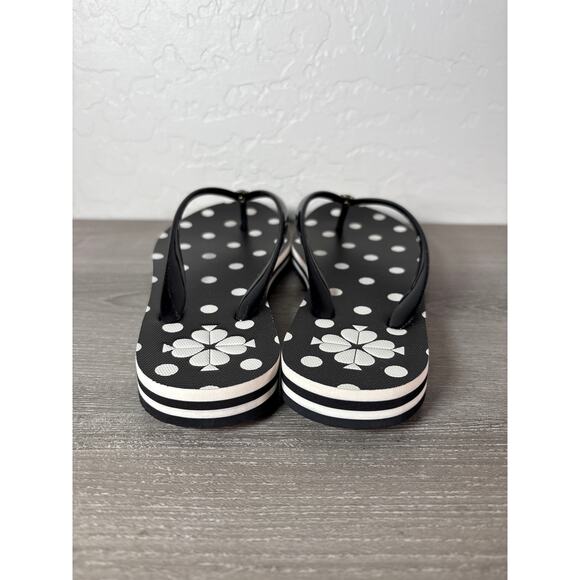 KATE SPADE NEW YORK Flyaway Polka Dot Flip Flops SANDAL Size 6 Black Cream NEW - Picture 5 of 7